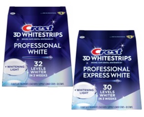 Bělic&iacute; p&aacute;sky na zuby Crest 3D White PROFESSIONAL WHITE+ LED LIGHT s bělic&iacute; lampou a PROFESSIONAL EXPRESS WHITE s bělic&iacute; lampou