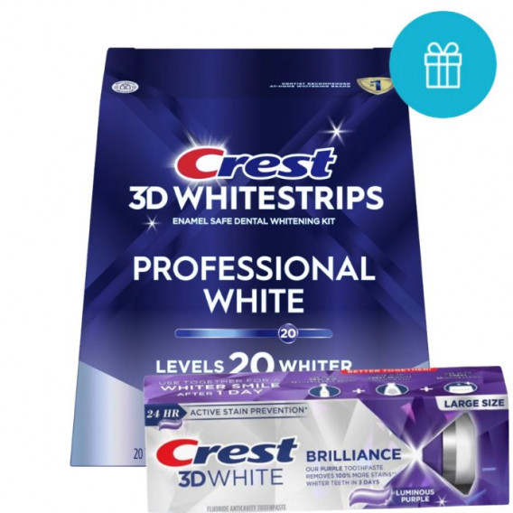 Bělicí pásky PROFESSIONAL WHITE + zubní pasta BRILLIANCE Luminous PURPLE