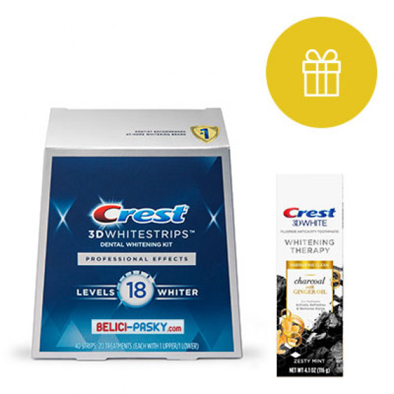 Bělicí pásky Crest 3D White Professional Effects + zubní pasta CHARCOAL Ginger Oil