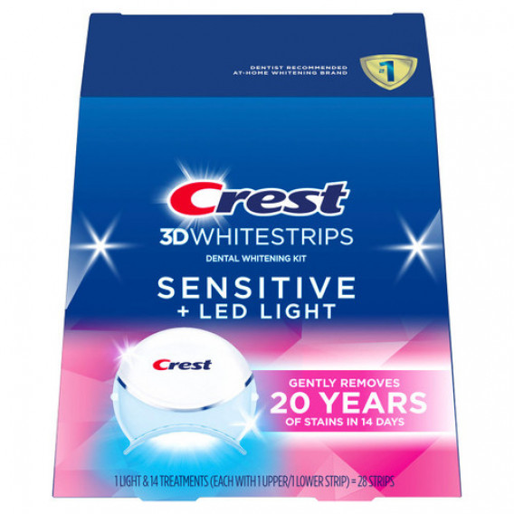 Bělicí pásky Crest 3D Whitestrips SENSITIVE + LED LIGHT s bělicí lampou